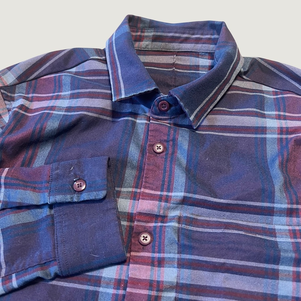 Lululemon Mens S/M? Long Sleeve Button Down Shirt Purple Plaid Technical Flannel